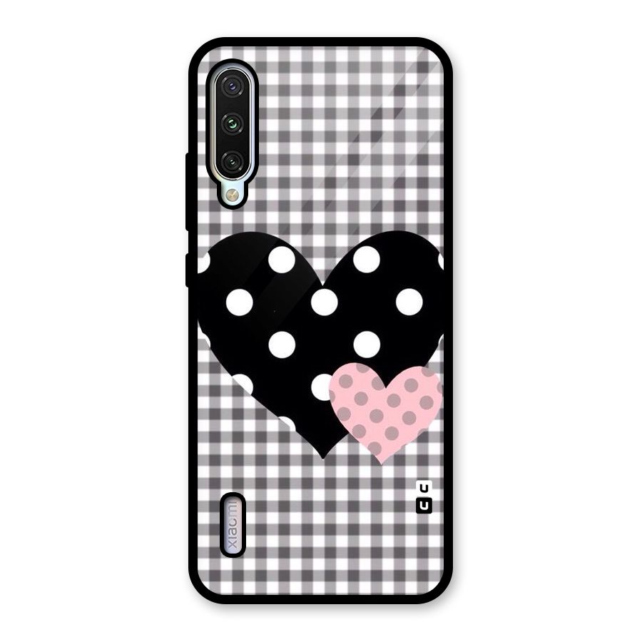 Polka Check Hearts Glass Back Case for Mi A3