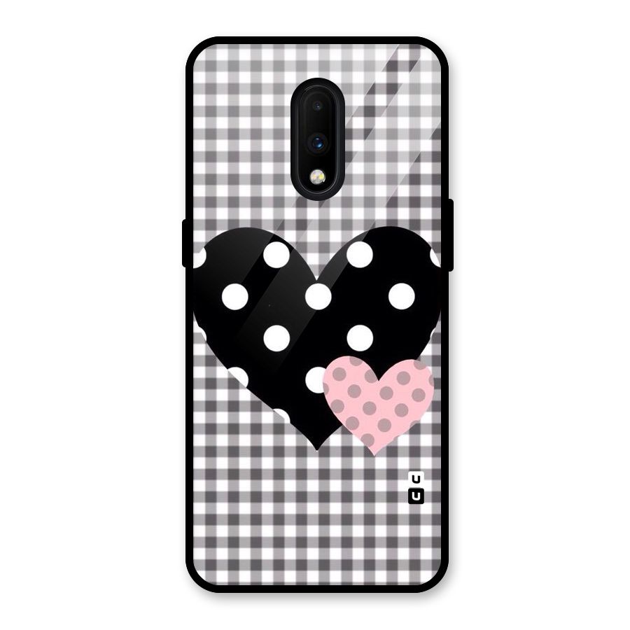 Polka Check Hearts Glass Back Case for OnePlus 7