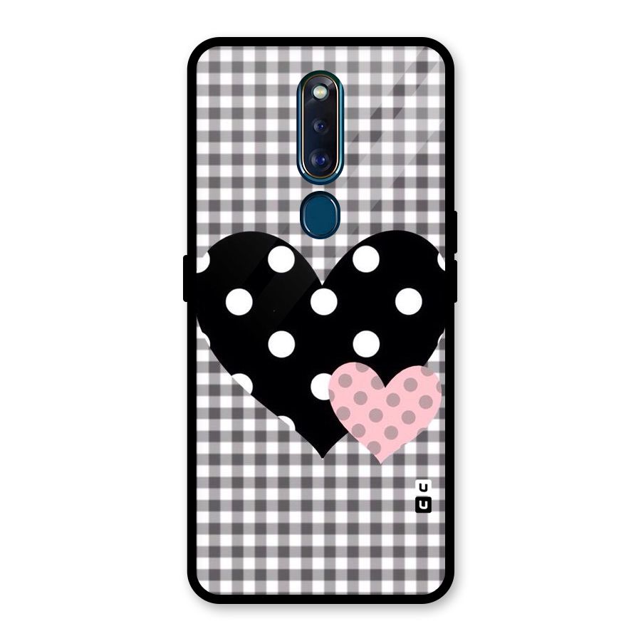 Polka Check Hearts Glass Back Case for Oppo F11 Pro