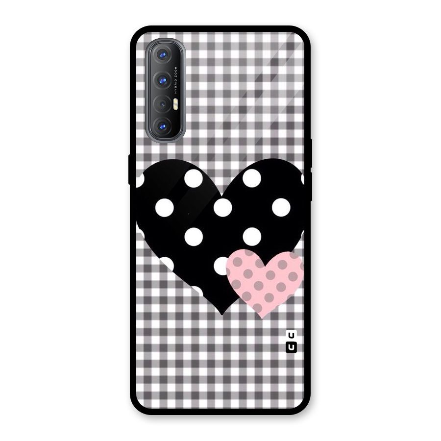 Polka Check Hearts Glass Back Case for Oppo Reno3 Pro