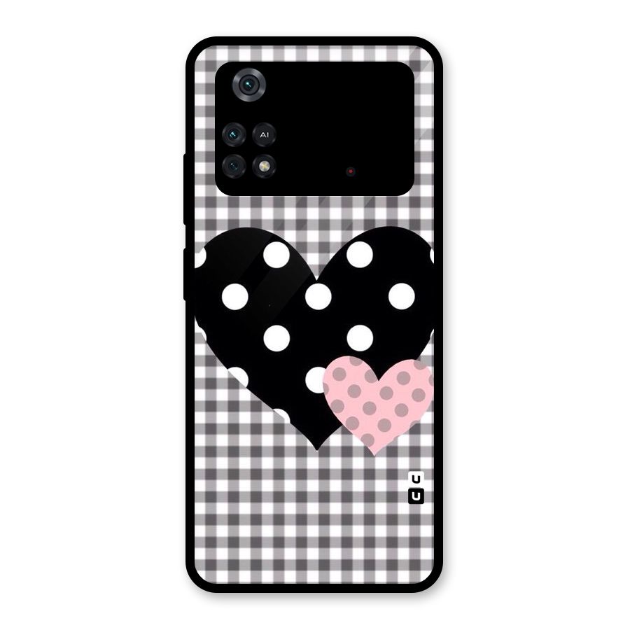 Polka Check Hearts Glass Back Case for Poco M4 Pro 4G