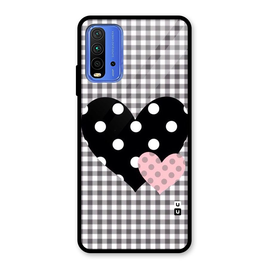 Polka Check Hearts Glass Back Case for Redmi 9 Power