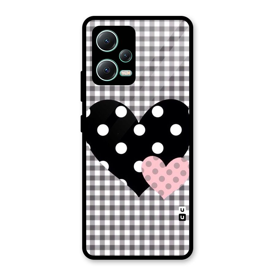 Polka Check Hearts Glass Back Case for Redmi Note 12 5G