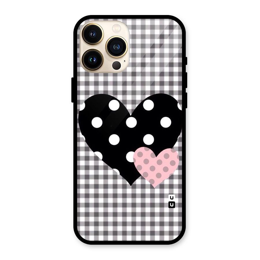 Polka Check Hearts Glass Back Case for iPhone 13 Pro Max