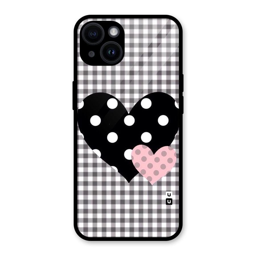 Polka Check Hearts Glass Back Case for iPhone 14