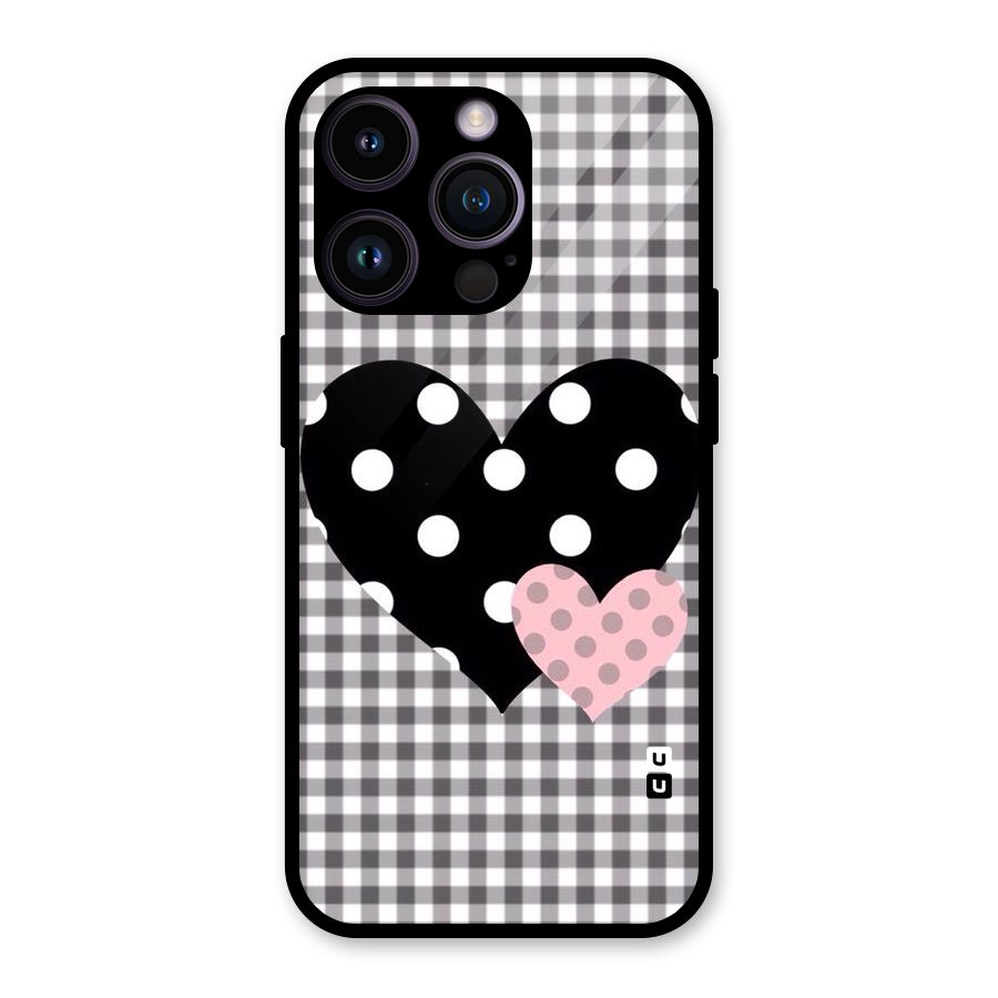 Polka Check Hearts Glass Back Case for iPhone 14 Pro