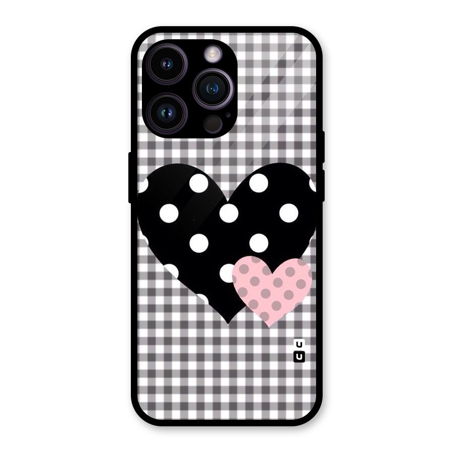 Polka Check Hearts Glass Back Case for iPhone 14 Pro Max