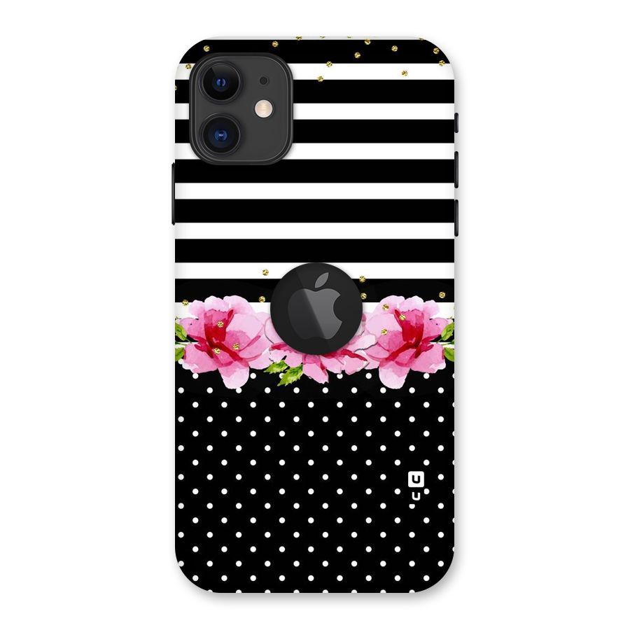 Polka Floral Stripes Back Case for iPhone 11 Logo Cut