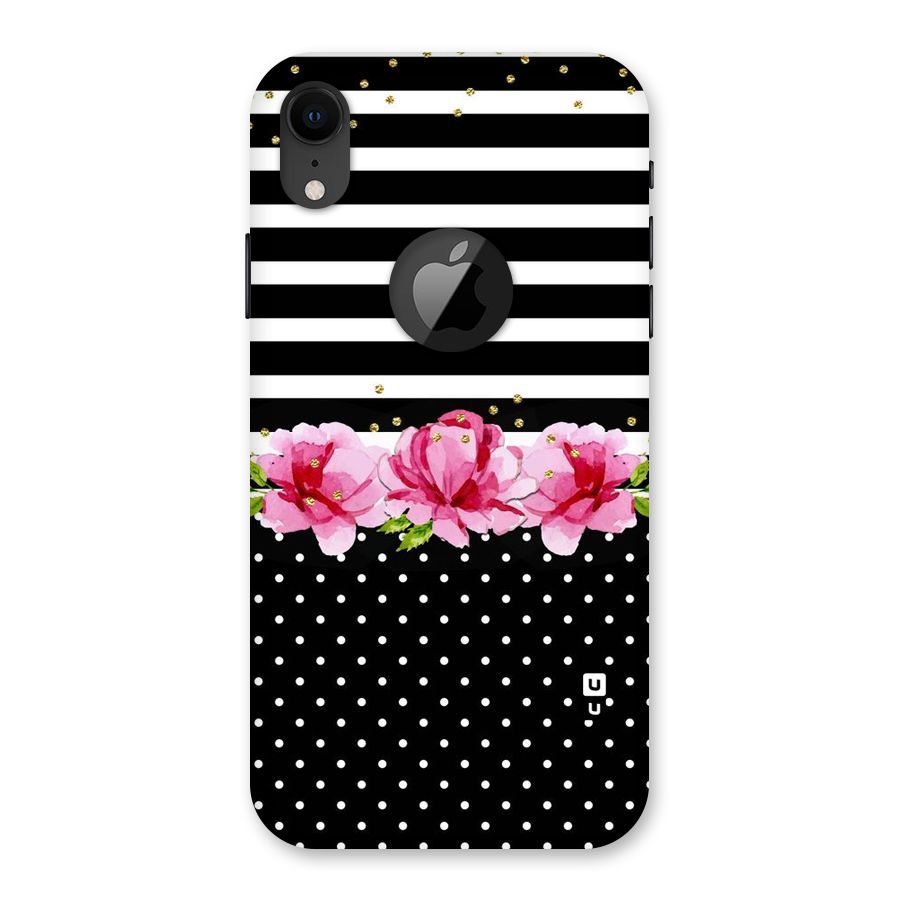 Polka Floral Stripes Back Case for iPhone XR Logo Cut