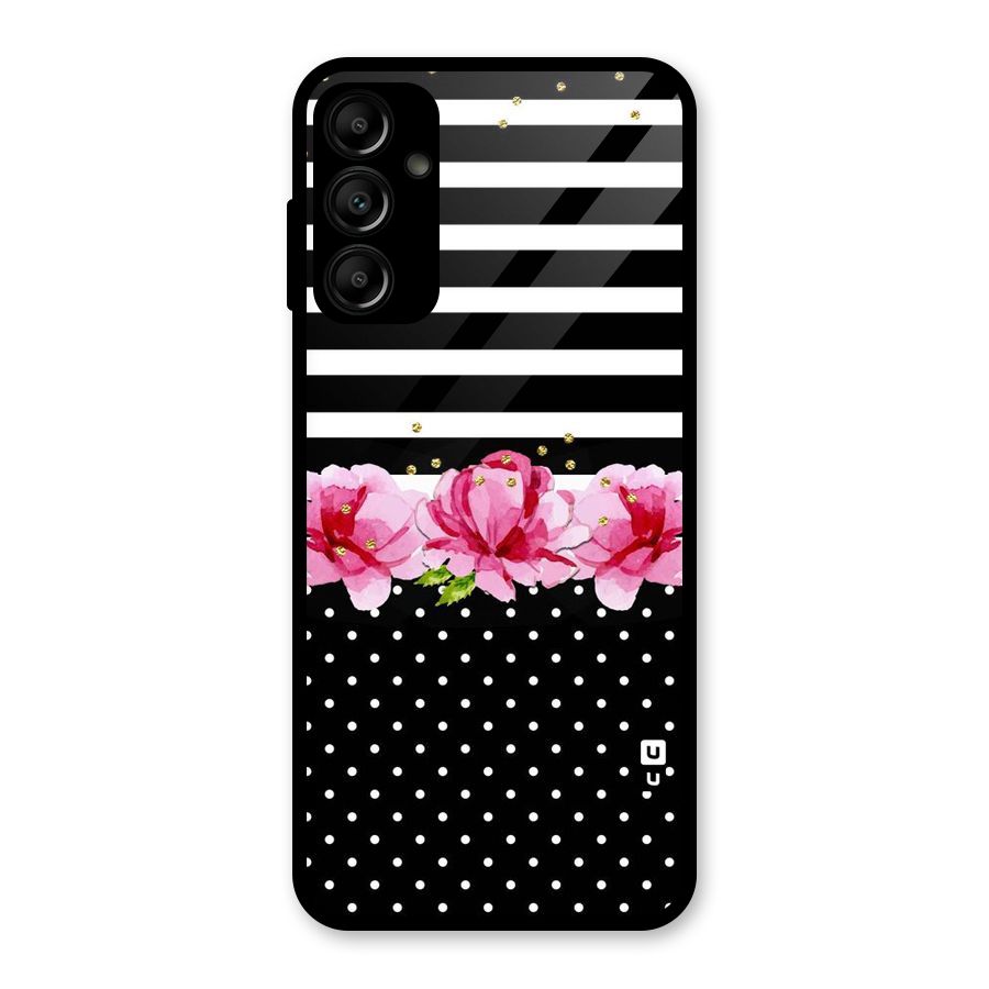 Polka Floral Stripes Glass Back Case for Galaxy A14 5G