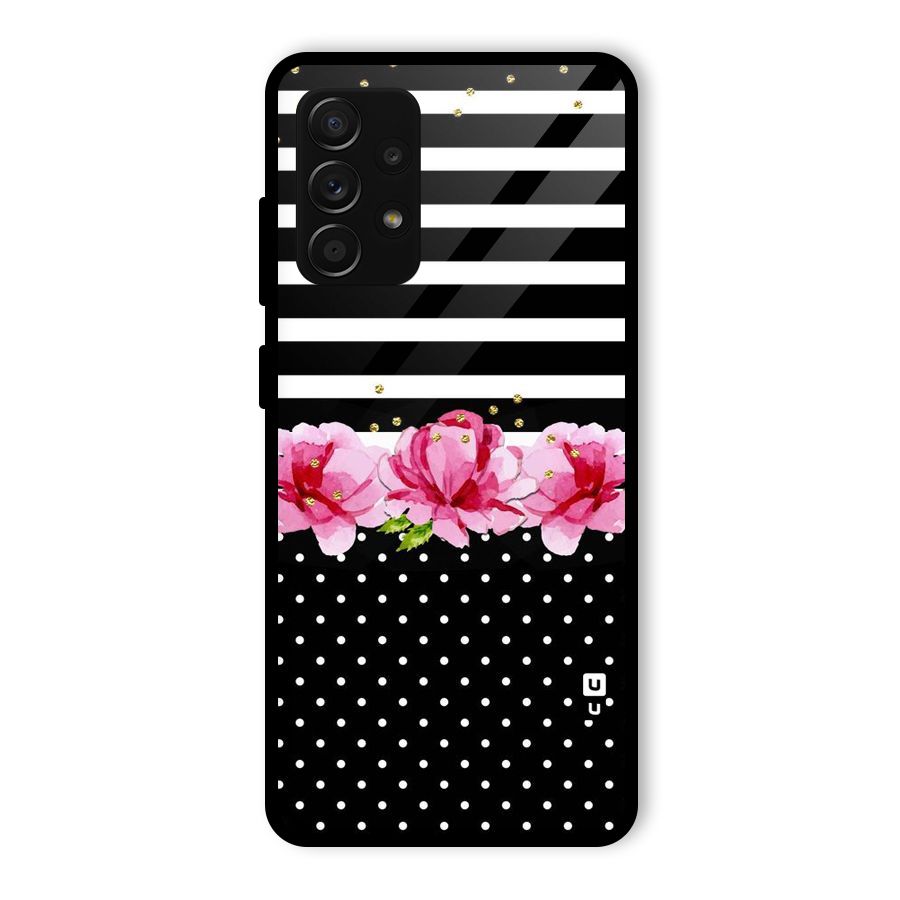 Polka Floral Stripes Glass Back Case for Galaxy A53 5G