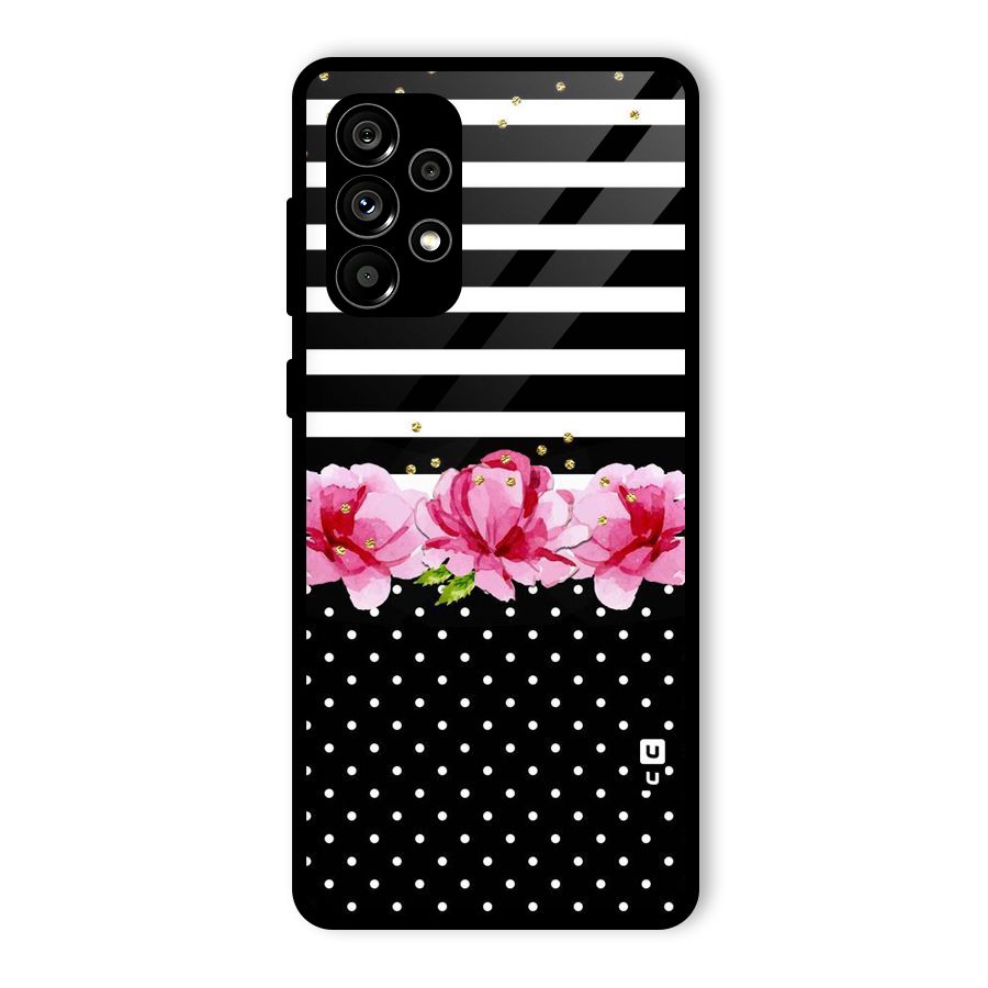 Polka Floral Stripes Glass Back Case for Galaxy A73 5G