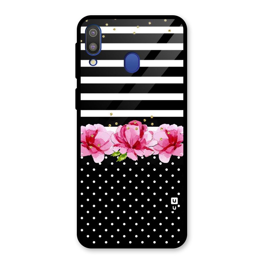 Polka Floral Stripes Glass Back Case for Galaxy M20