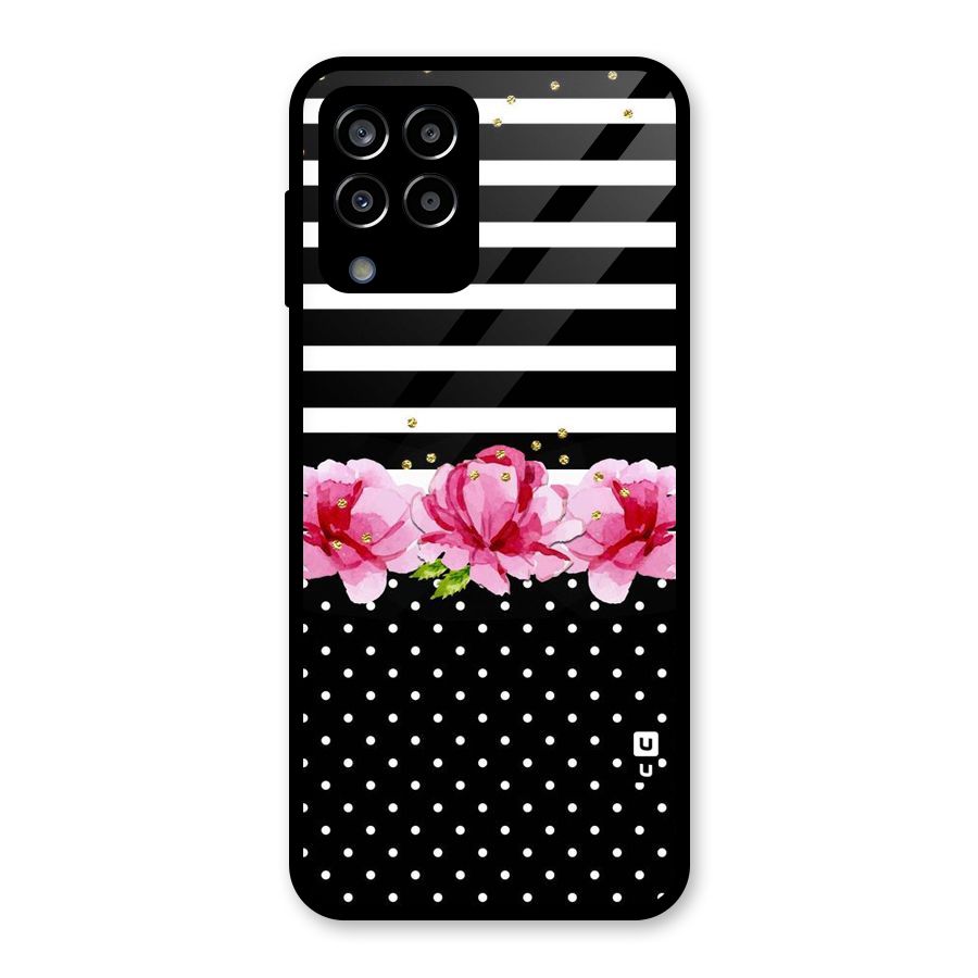 Polka Floral Stripes Glass Back Case for Galaxy M33