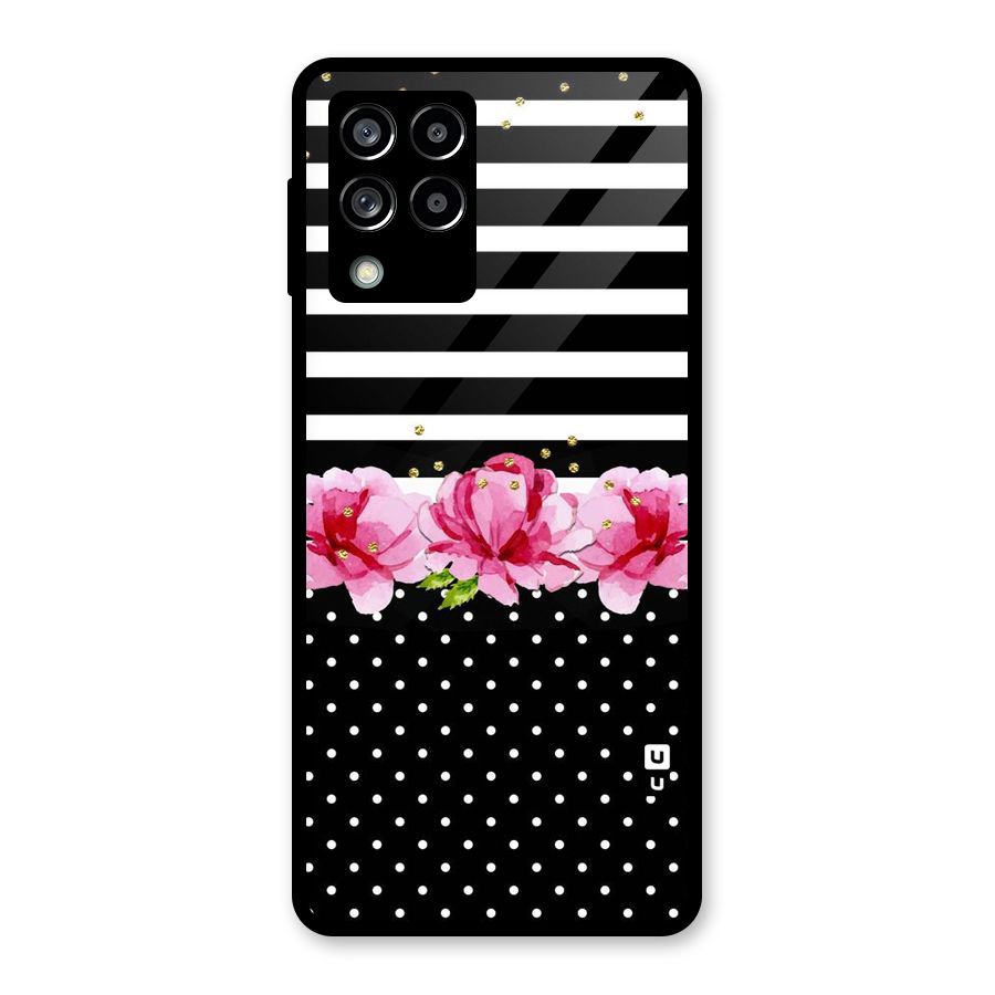 Polka Floral Stripes Glass Back Case for Galaxy M53 5G