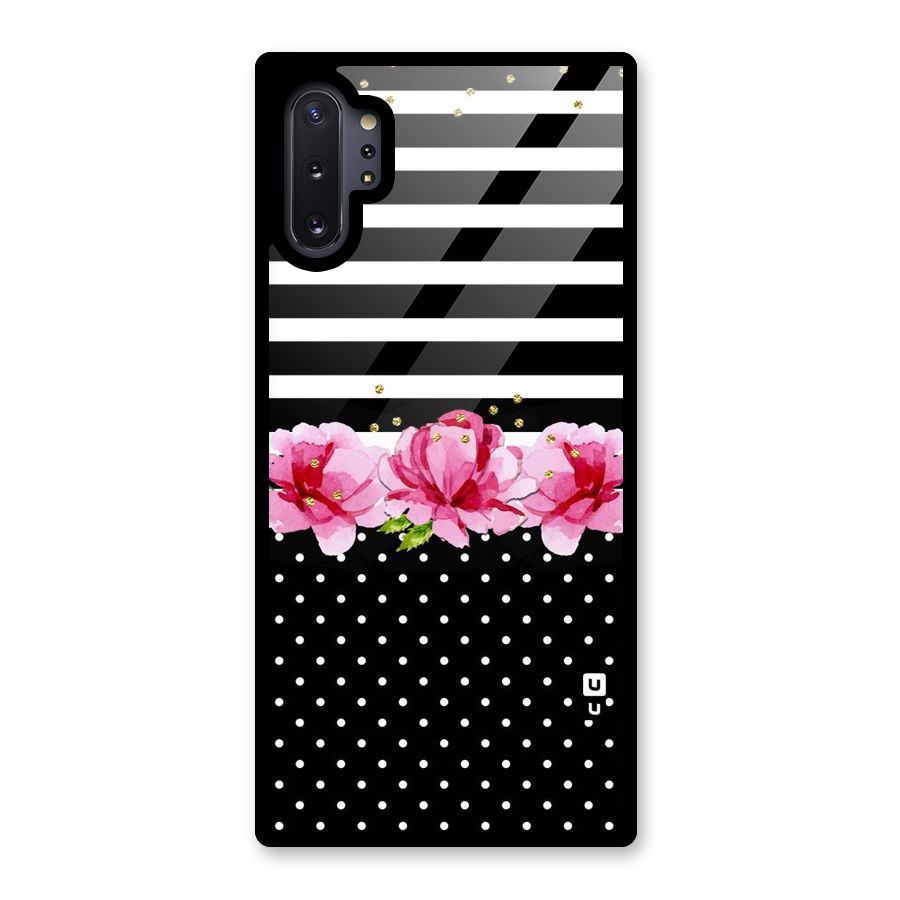 Polka Floral Stripes Glass Back Case for Galaxy Note 10 Plus
