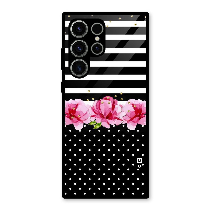 Polka Floral Stripes Glass Back Case for Galaxy S23 Ultra