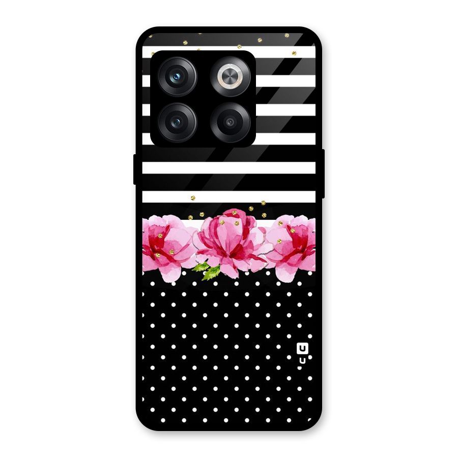 Polka Floral Stripes Glass Back Case for OnePlus 10T