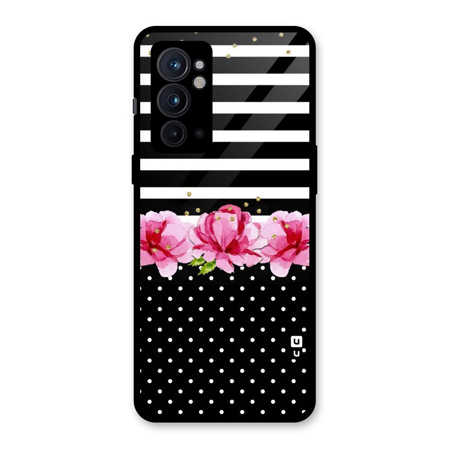 Polka Floral Stripes Glass Back Case for OnePlus 9RT 5G