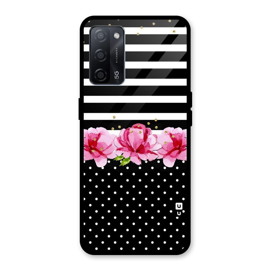 Polka Floral Stripes Glass Back Case for Oppo A53s 5G