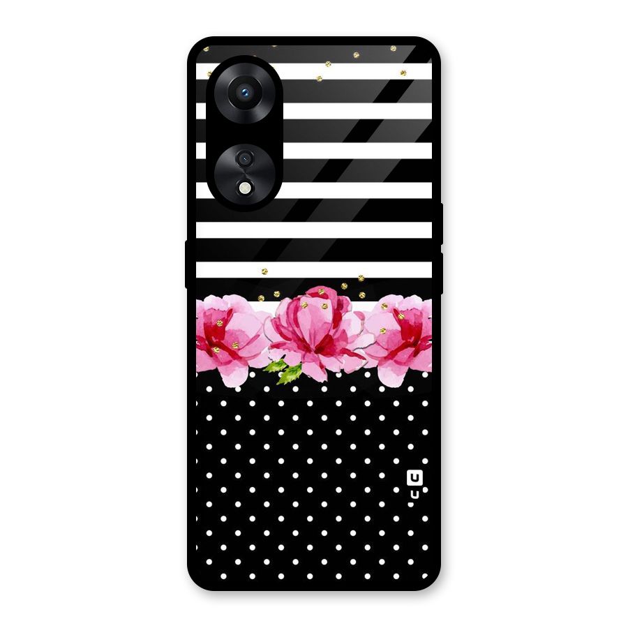 Polka Floral Stripes Glass Back Case for Oppo A78