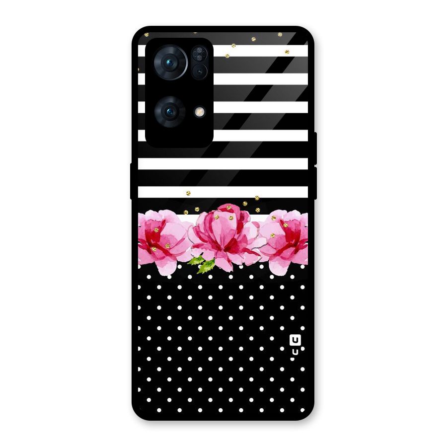 Polka Floral Stripes Glass Back Case for Oppo Reno7 Pro 5G