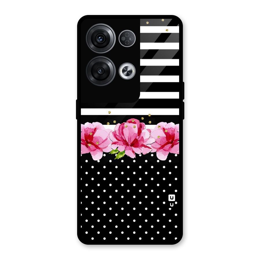Polka Floral Stripes Glass Back Case for Oppo Reno8 Pro 5G