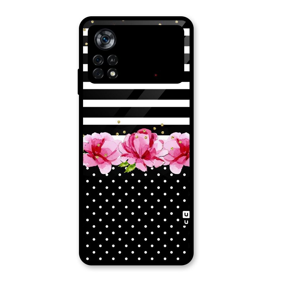 Polka Floral Stripes Glass Back Case for Poco X4 Pro 5G