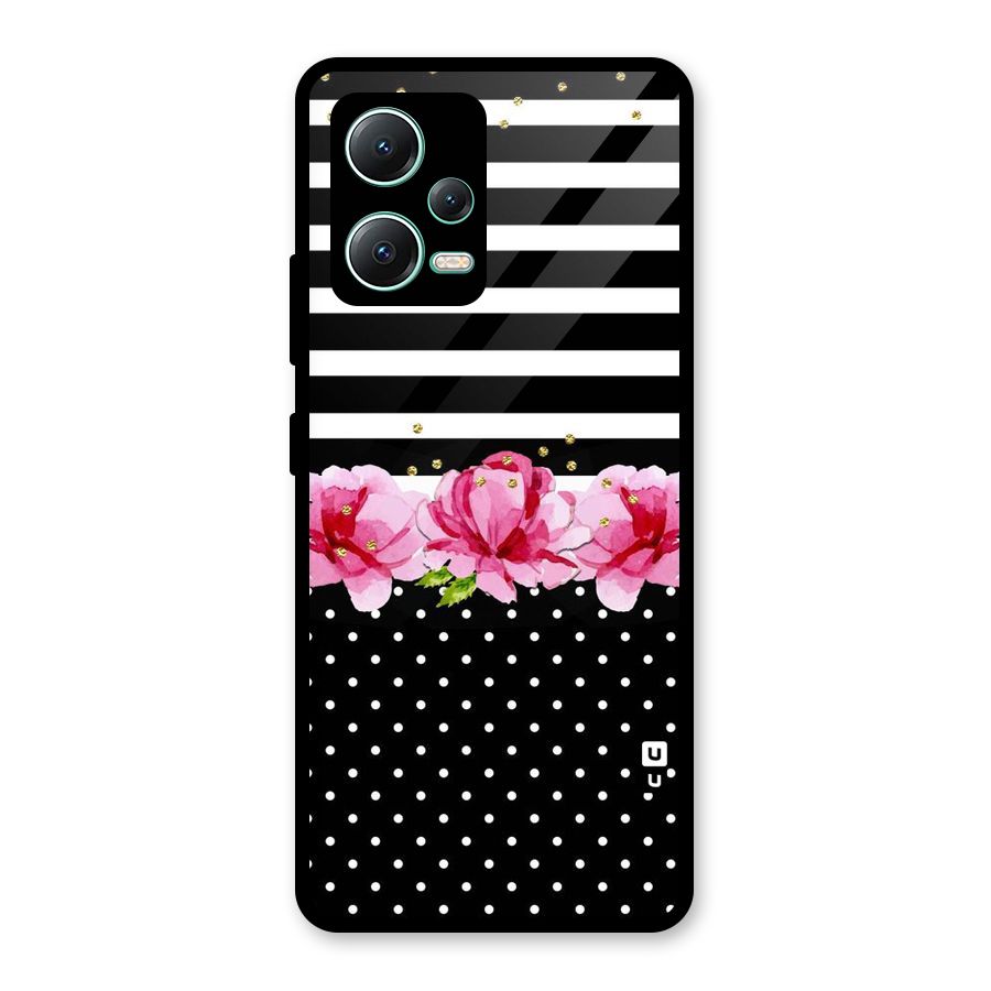 Polka Floral Stripes Glass Back Case for Redmi Note 12 5G