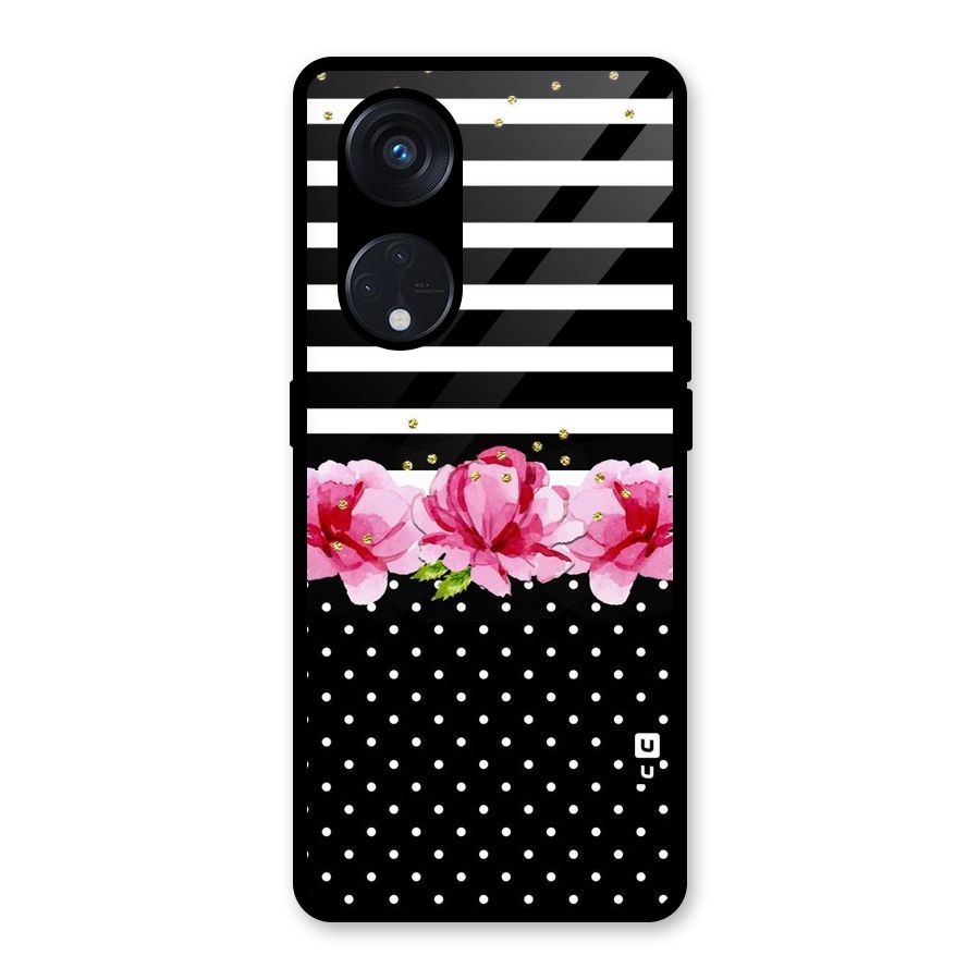 Polka Floral Stripes Glass Back Case for Reno8 T 5G