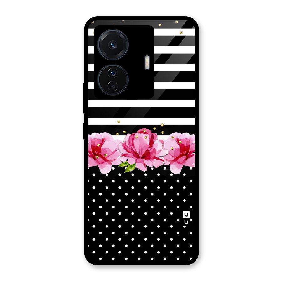 Polka Floral Stripes Glass Back Case for Vivo T1 Pro