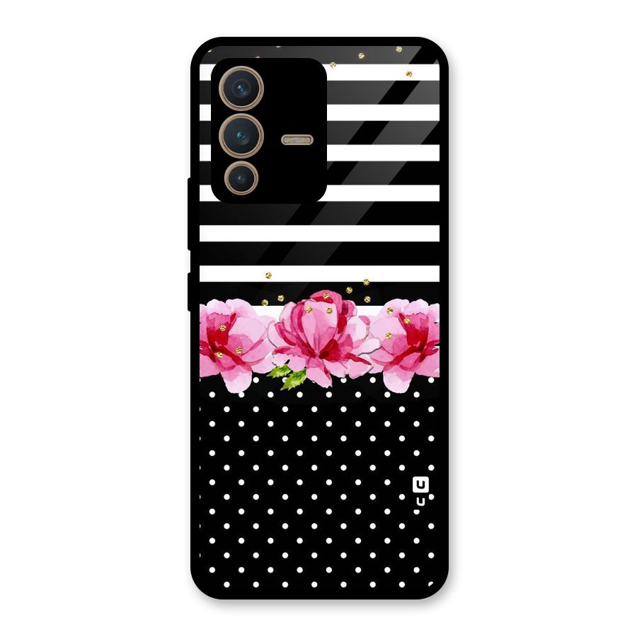 Polka Floral Stripes Glass Back Case for Vivo V23 5G