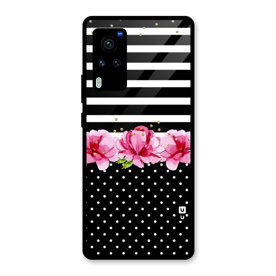 Polka Floral Stripes Glass Back Case for Vivo X60 Pro