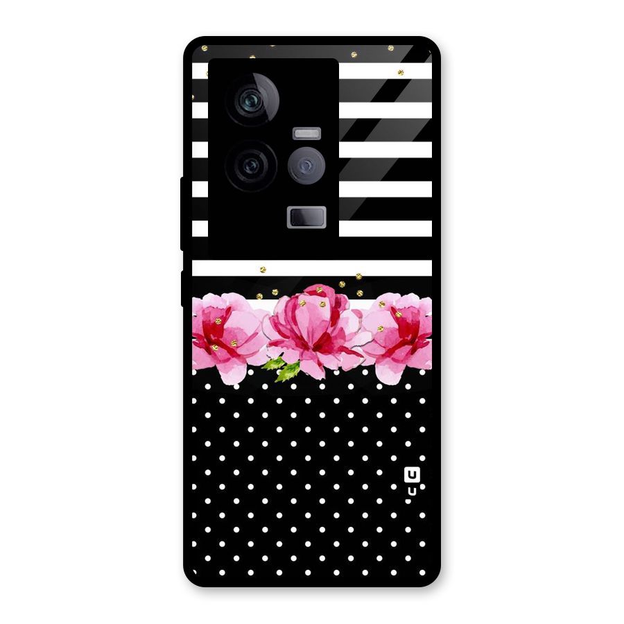 Polka Floral Stripes Glass Back Case for Vivo iQOO 11 5G