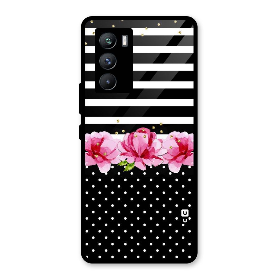 Polka Floral Stripes Glass Back Case for Vivo iQOO 9 SE
