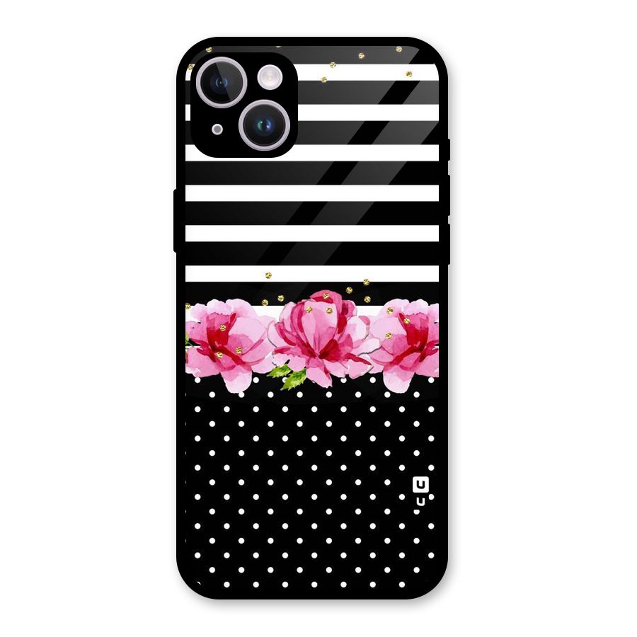 Polka Floral Stripes Glass Back Case for iPhone 14 Plus