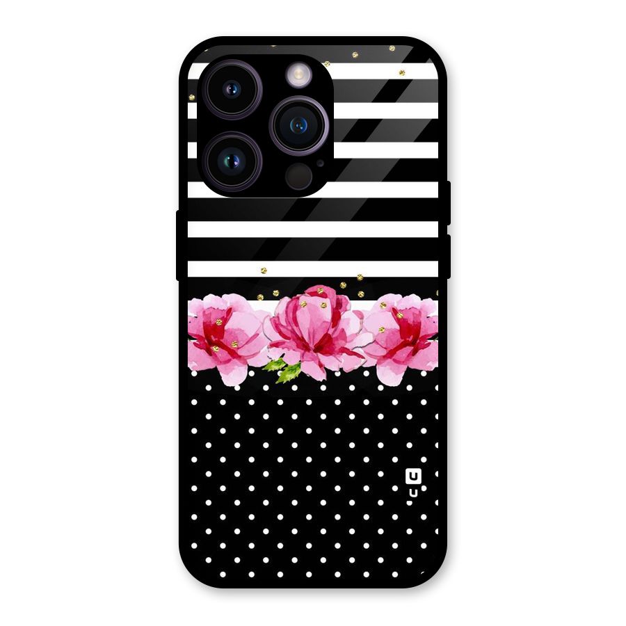 Polka Floral Stripes Glass Back Case for iPhone 14 Pro