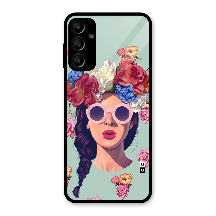 Pretty Girl Florals Illustration Art Glass Back Case for Galaxy A14 5G