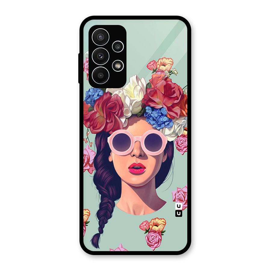 Pretty Girl Florals Illustration Art Glass Back Case for Galaxy A23