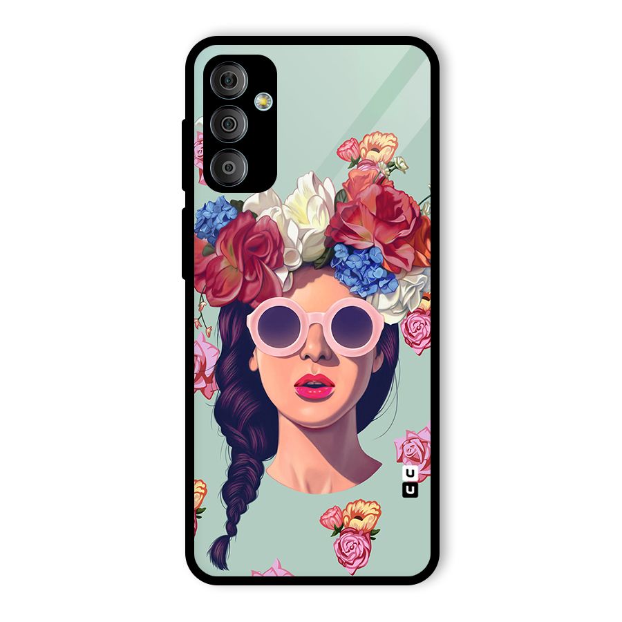Pretty Girl Florals Illustration Art Glass Back Case for Galaxy F23