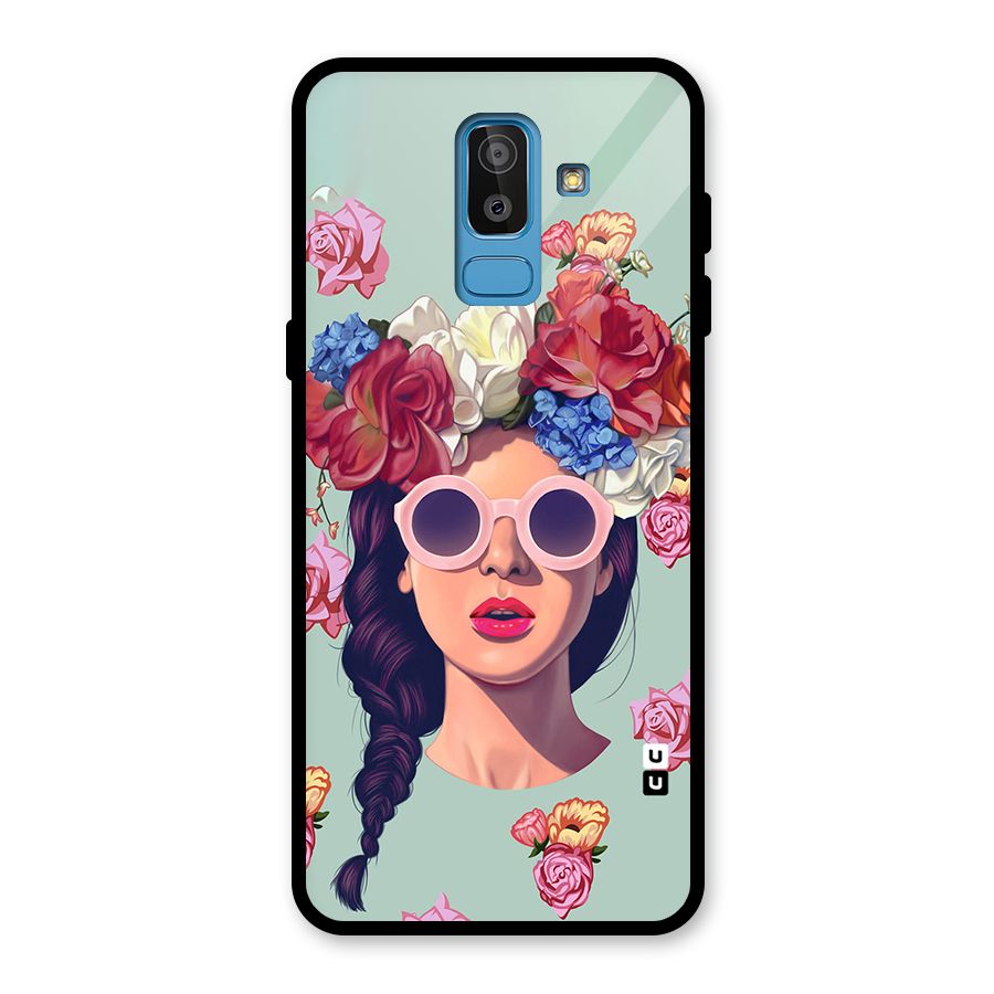 Pretty Girl Florals Illustration Art Glass Back Case for Galaxy J8