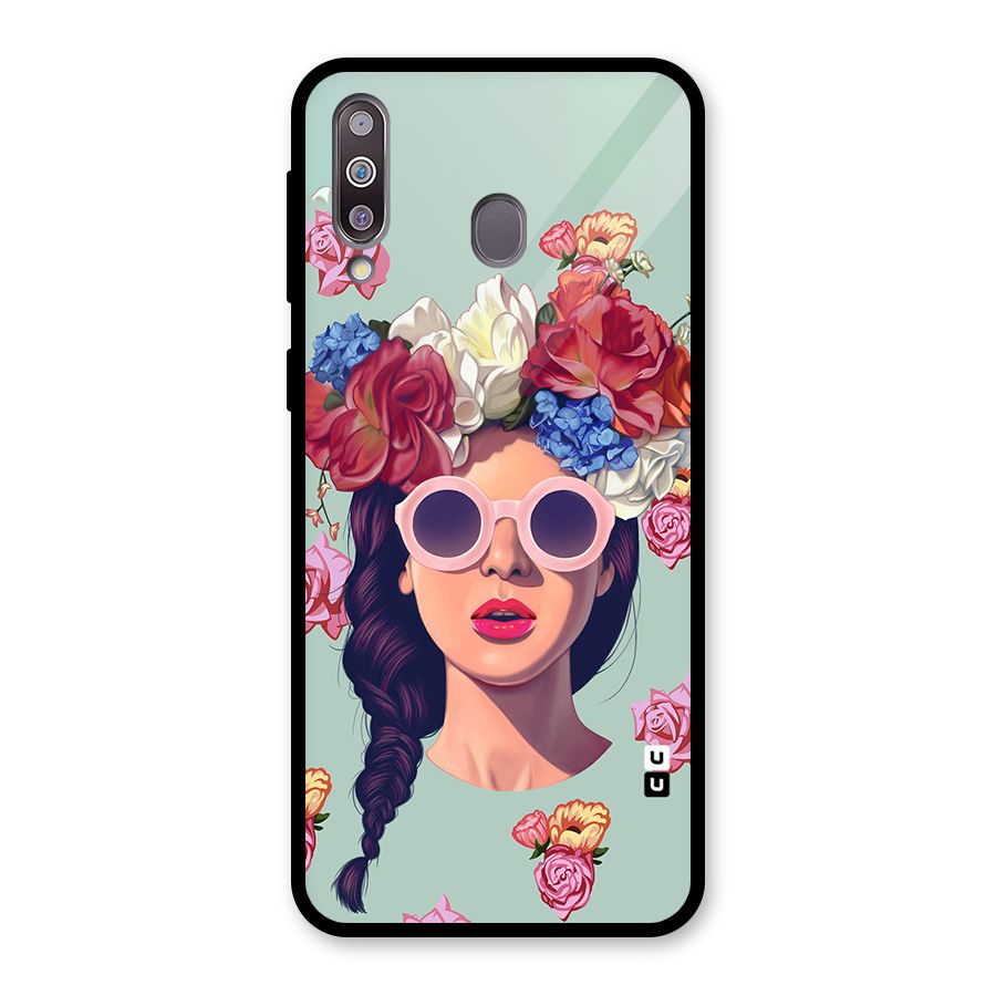 Pretty Girl Florals Illustration Art Glass Back Case for Galaxy M30