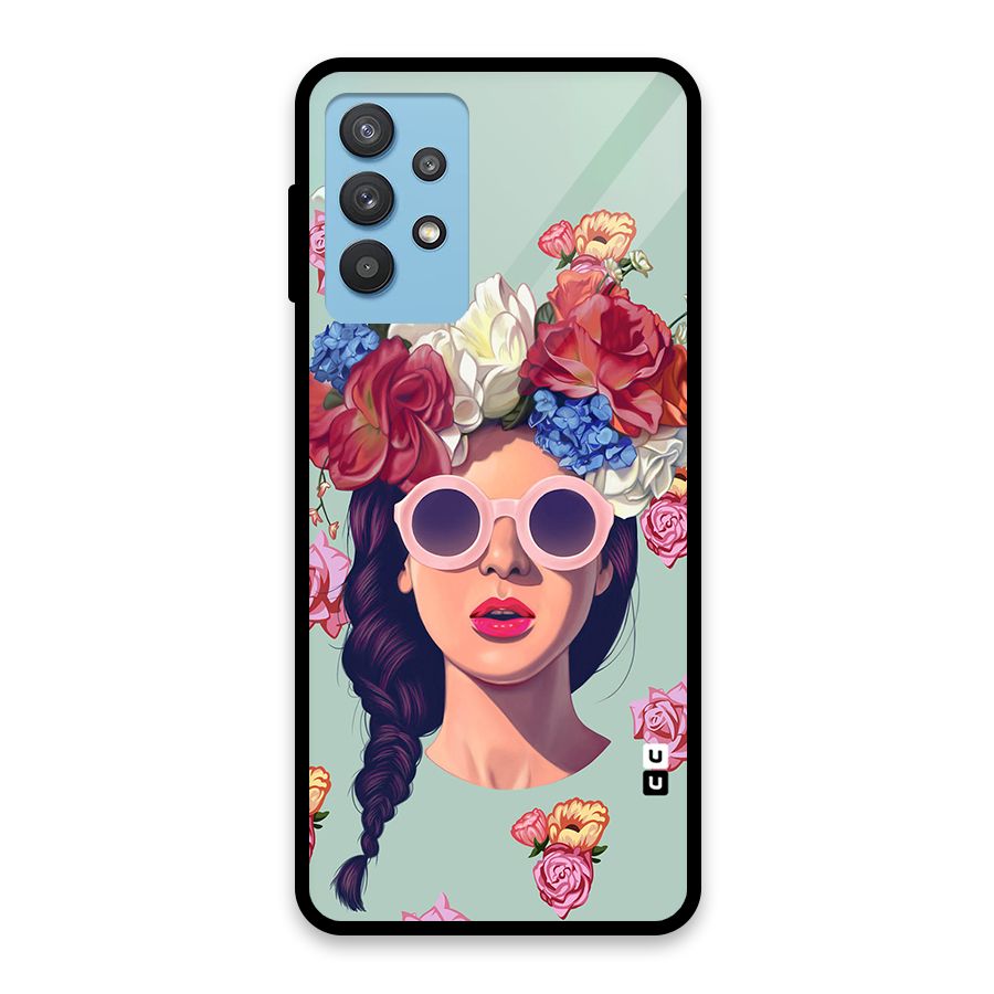 Pretty Girl Florals Illustration Art Glass Back Case for Galaxy M32 5G