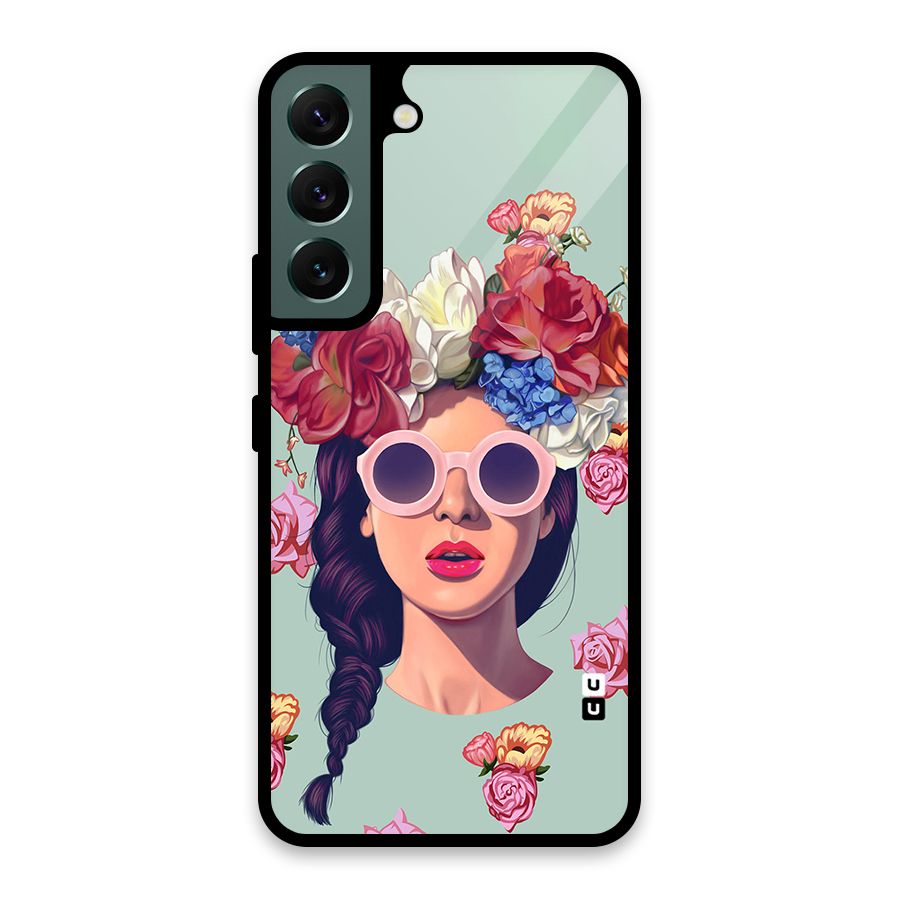 Pretty Girl Florals Illustration Art Glass Back Case for Galaxy S22 5G