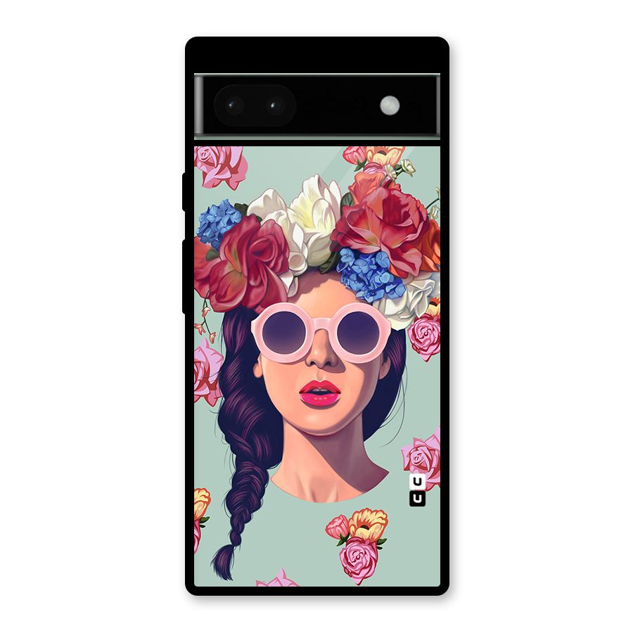 Pretty Girl Florals Illustration Art Glass Back Case for Google Pixel 6a