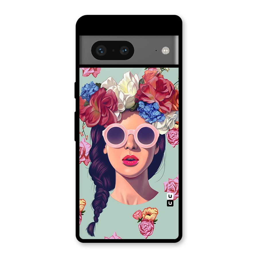 Pretty Girl Florals Illustration Art Glass Back Case for Google Pixel 7