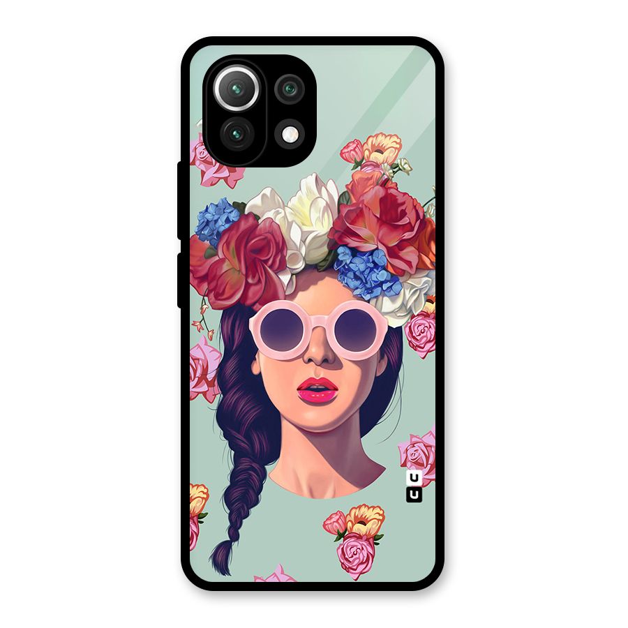 Pretty Girl Florals Illustration Art Glass Back Case for Mi 11 Lite NE 5G
