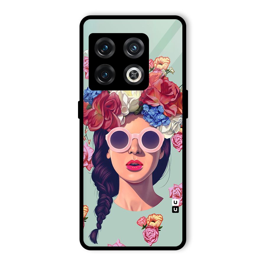 Pretty Girl Florals Illustration Art Glass Back Case for OnePlus 10 Pro 5G