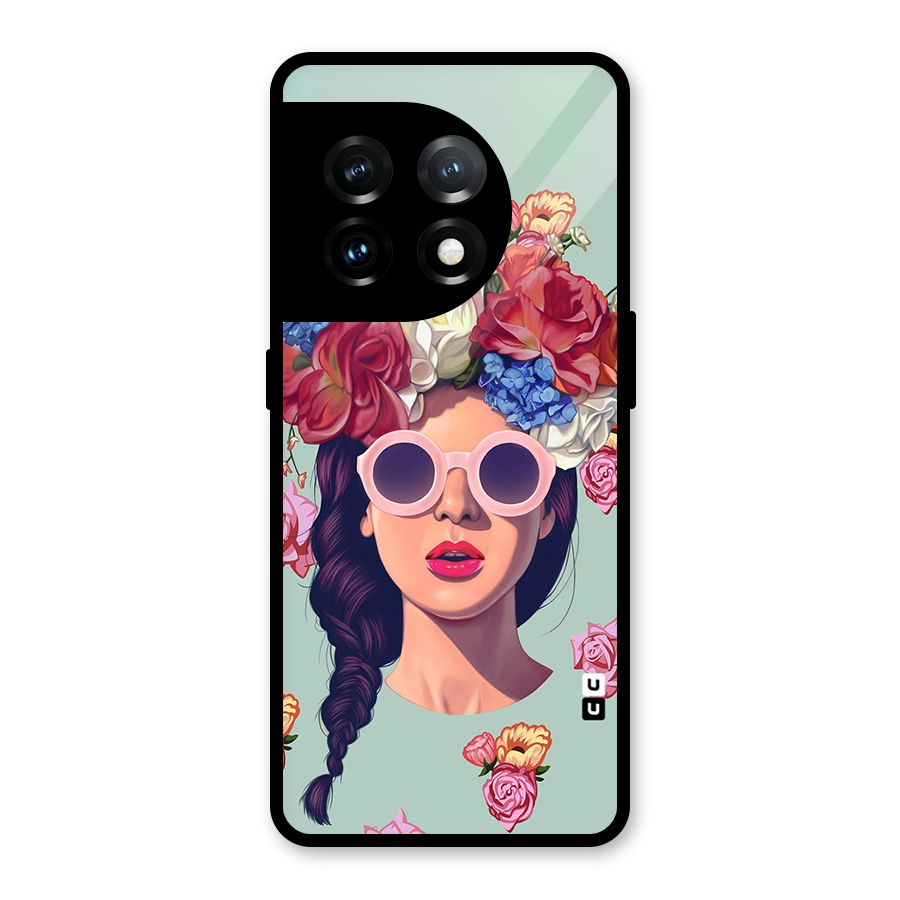 Pretty Girl Florals Illustration Art Glass Back Case for OnePlus 11
