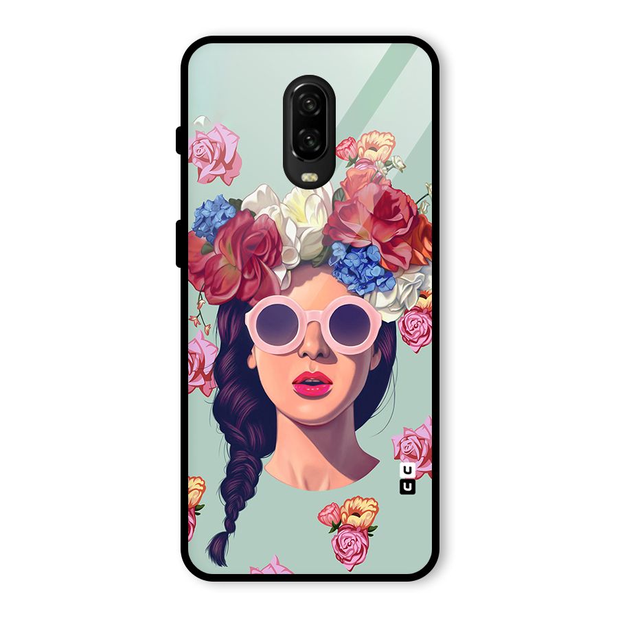 Pretty Girl Florals Illustration Art Glass Back Case for OnePlus 6T